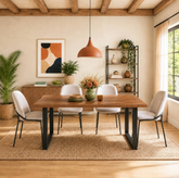 MESA DE COMEDOR RECTANGULAR 160x90 cm EN ACACIA Y ACERO TAVIRA