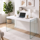 ESCRITORIO EN MDF LACADO ALTO BRILLO CON PATAS EN CRISTAL 120x56 Cm AMBER