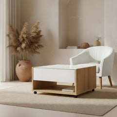 MESA DE CENTRO EN ROBLE ARTISAN Y VIDRIO MOULING