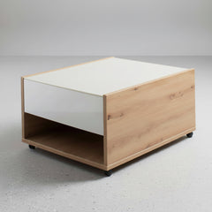 MESA DE CENTRO EN ROBLE ARTISAN Y VIDRIO MOULING
