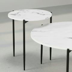 SET 2 MESAS DE CENTRO EN MDF MARMOL TURIN (Ø80 Cm - Ø50 Cm)