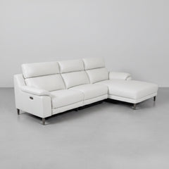SOFA CHAISE LONGUE CON RELAX 3 PLAZAS EN PIEL GRIS SARA