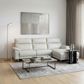 SOFA CHAISE LONGUE CON RELAX 3 PLAZAS EN PIEL GRIS SARA