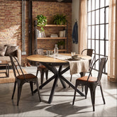 MESA DE COMEDOR EXTENSIBLE 110-150 Cm REDONDA EN MDF ROBLE ARTISAN Y PATAS METALICAS GARENA