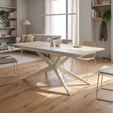 MESA DE COMEDOR EXTENSIBLE RECTANGULAR 160-200x90 cm EN PIEDRA SINTERIZADA Y PATAS EN ESTRELLA IRINA
