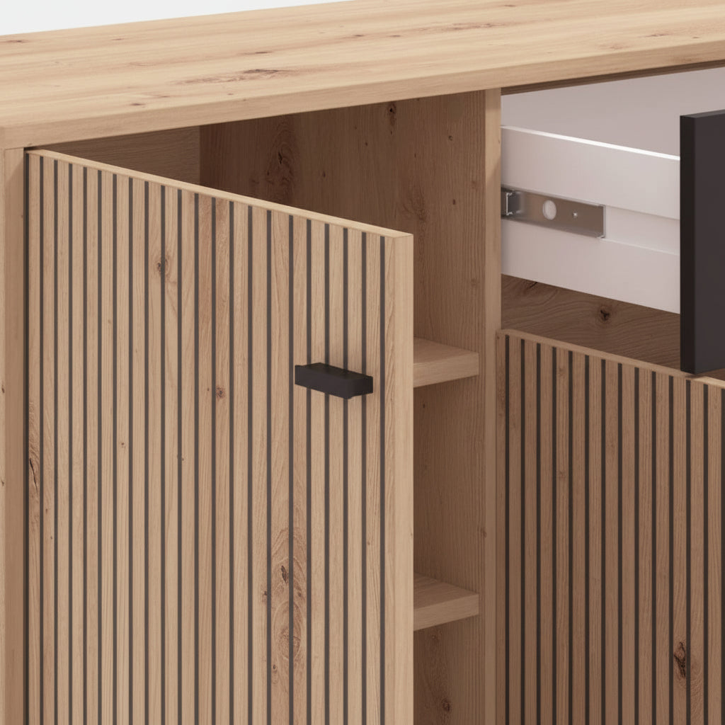 APARADOR RECTANGULAR 170x40 cm EN ROBLE ARTISAN CON CAJON ANTRACITA GRAN AVIGNON