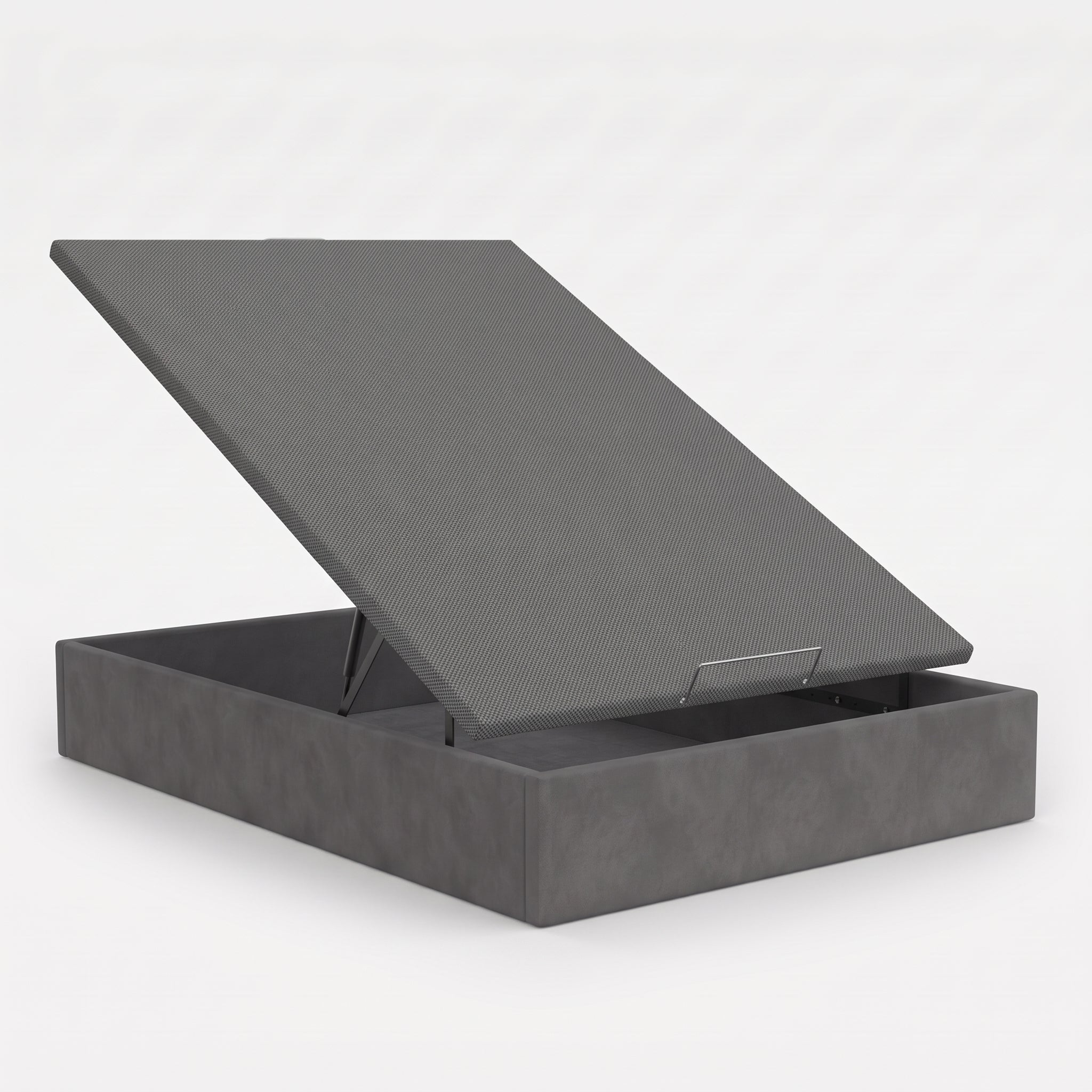 CANAPÉ ABATIBLE TAPIZADO TELA GRIS GRAN CAPACIDAD CON TAPA CONTORNO A JUEGO MAXIBOX