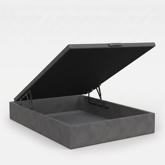 CANAPÉ ABATIBLE TAPIZADO TELA GRIS GRAN CAPACIDAD CON TAPA CONTORNO A JUEGO MAXIBOX