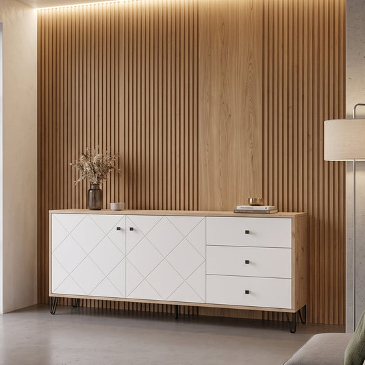 APARADOR RETANGULAR 123x40cm EM CARVALHO E BRANCO SUÉCIA