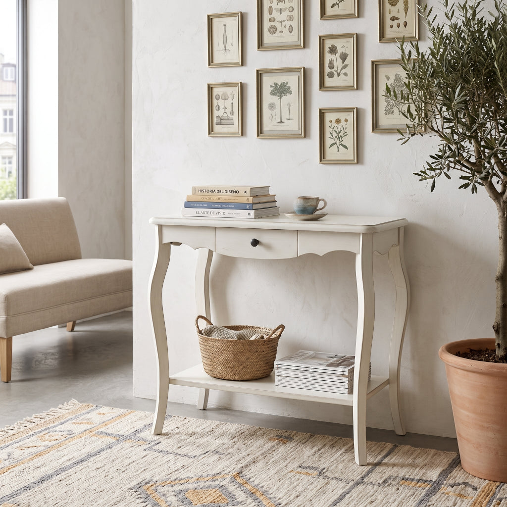 CONSOLA RECIBIDOR 79x38 Cm EN MADERA DE ABETO BLANCO DECAPE JANA