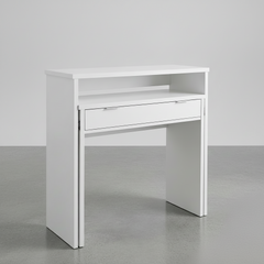 CONSOLA CON  ESCRITORIO EXTRAIBLE EN MDF ROBLE O BLANCO CON CAJON 86x90 Cm YANINA
