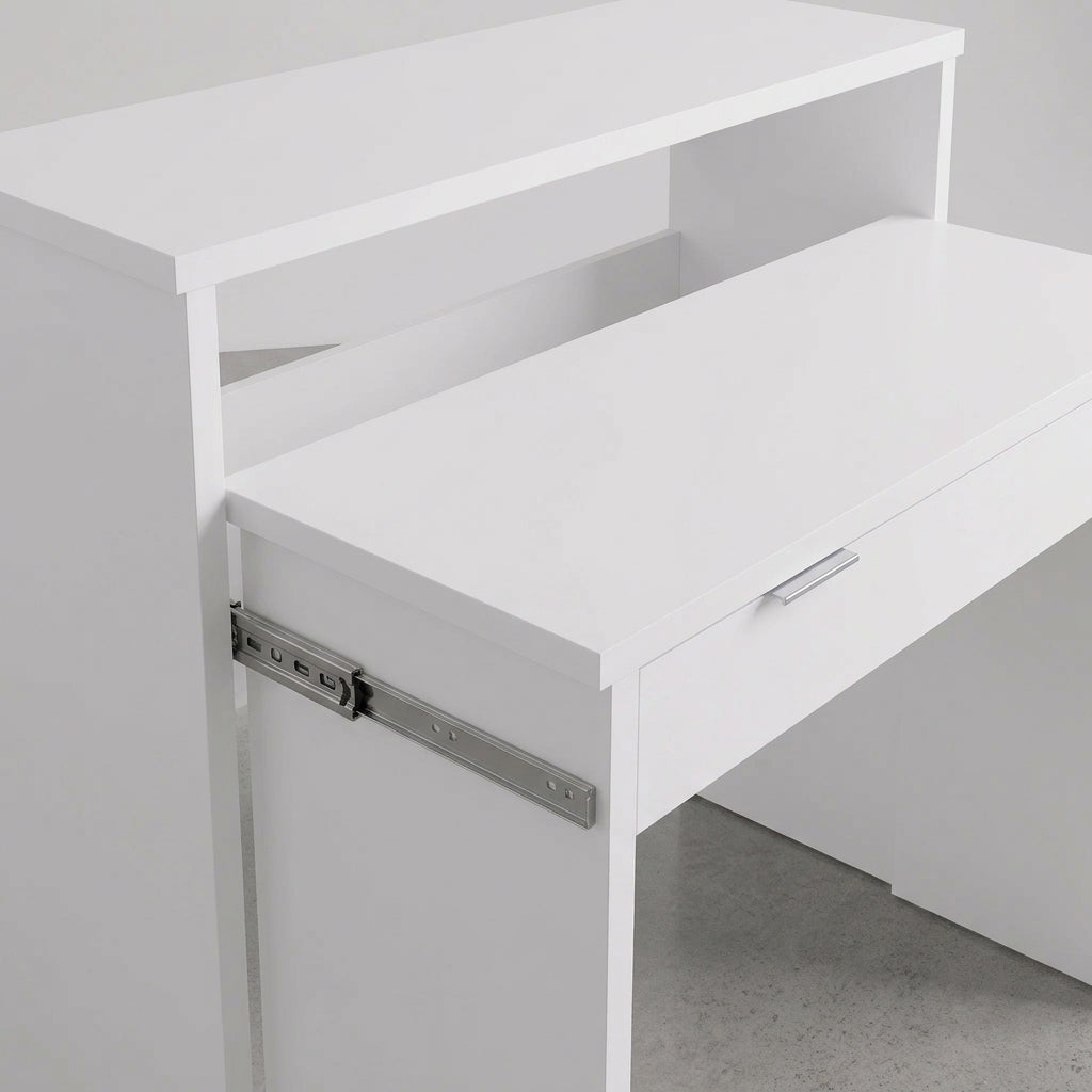 CONSOLA CON  ESCRITORIO EXTRAIBLE EN MDF ROBLE O BLANCO CON CAJON 86x90 Cm YANINA
