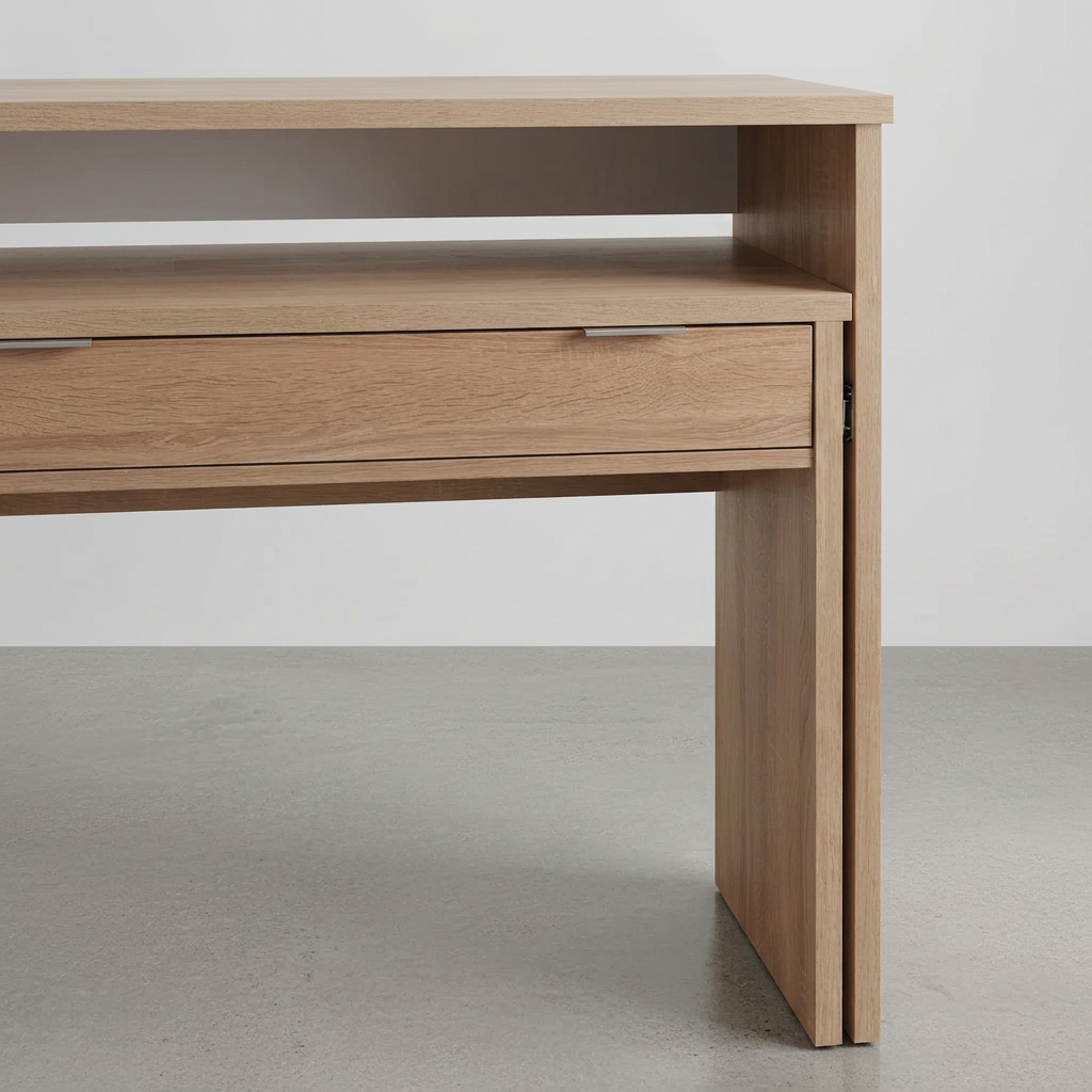 CONSOLA CON  ESCRITORIO EXTRAIBLE EN MDF ROBLE O BLANCO CON CAJON 86x90 Cm YANINA