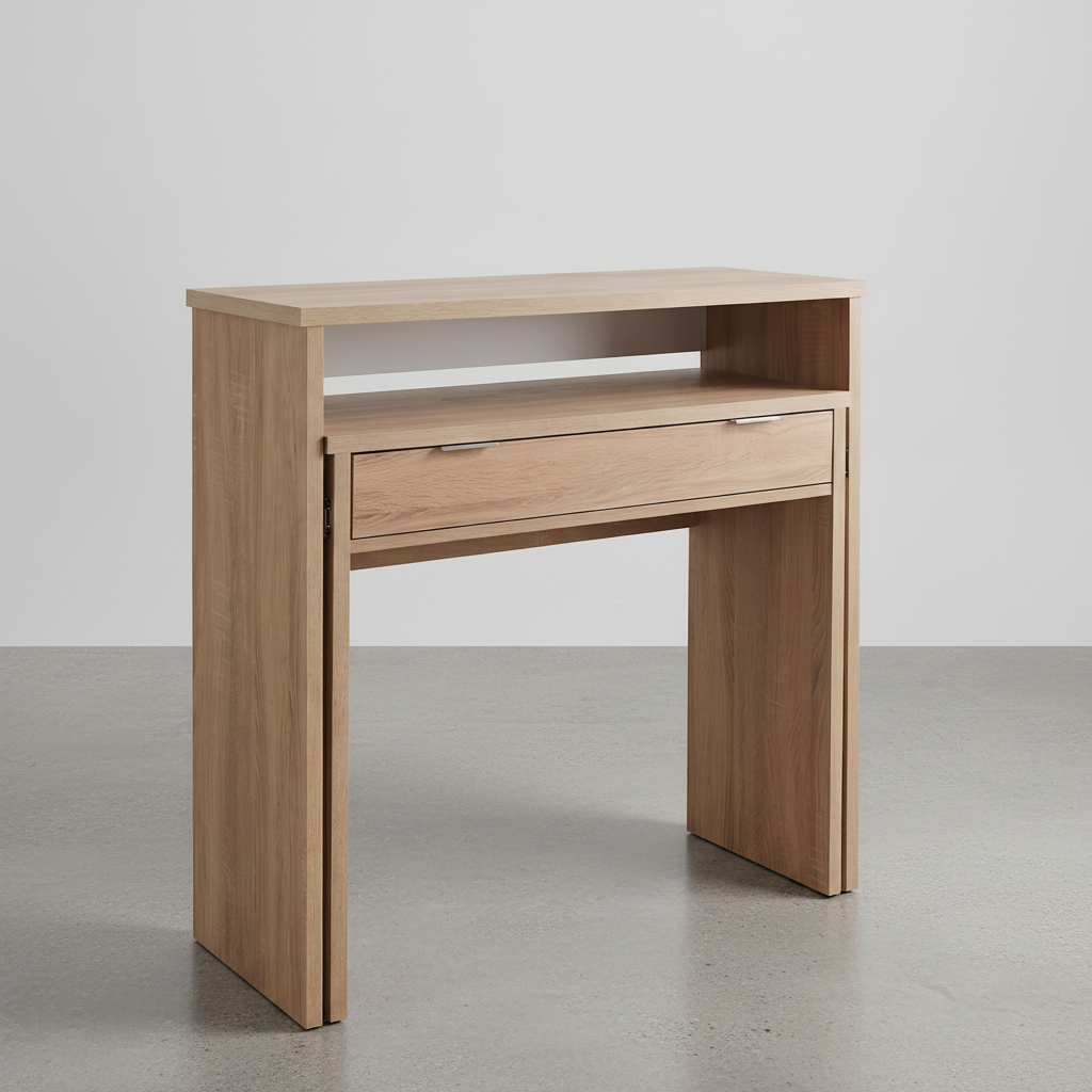 CONSOLA CON  ESCRITORIO EXTRAIBLE EN MDF ROBLE O BLANCO CON CAJON 86x90 Cm YANINA