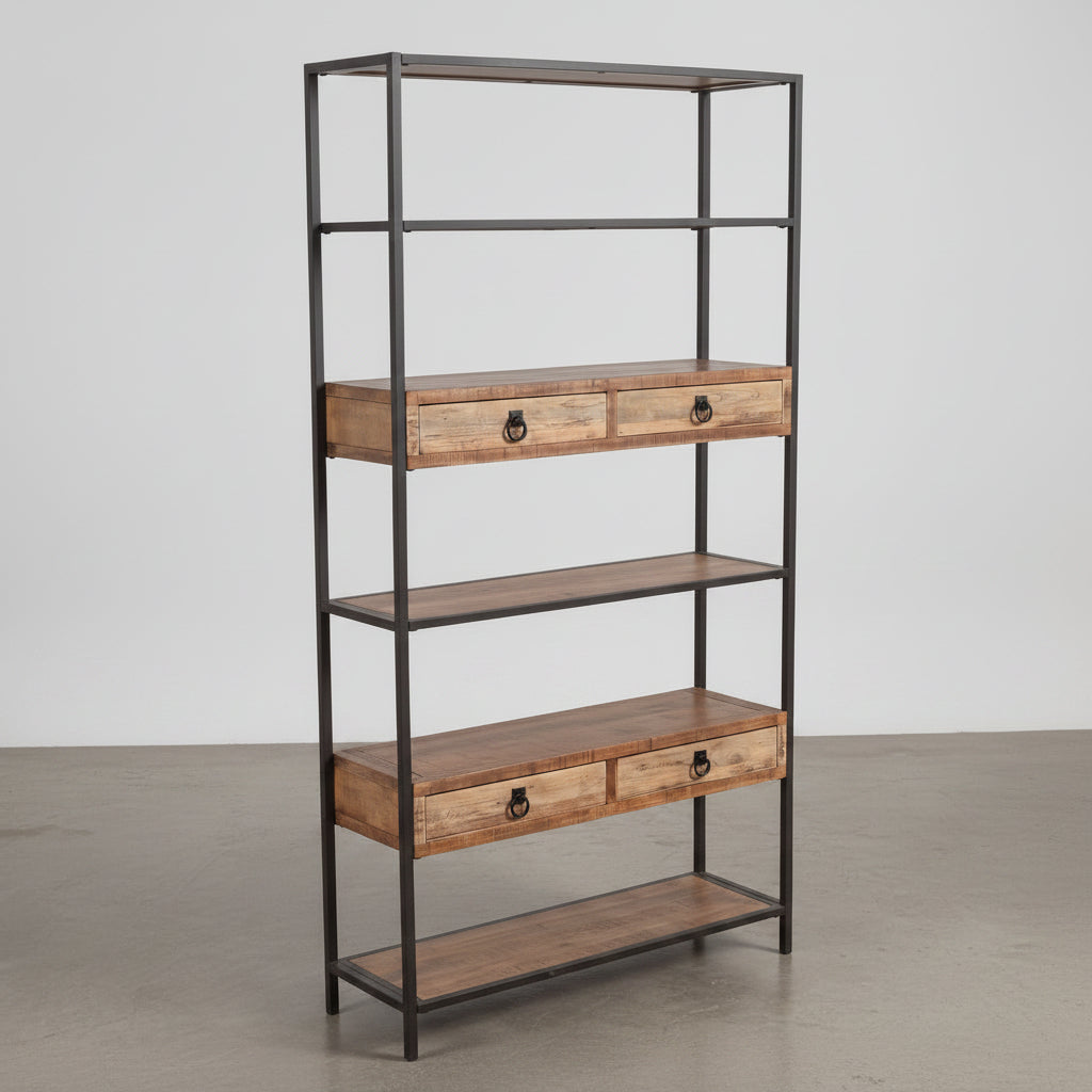 ESTANTERIA CON CAJONES 182x90 cm EN MADERA ABETO Y METAL DELIC