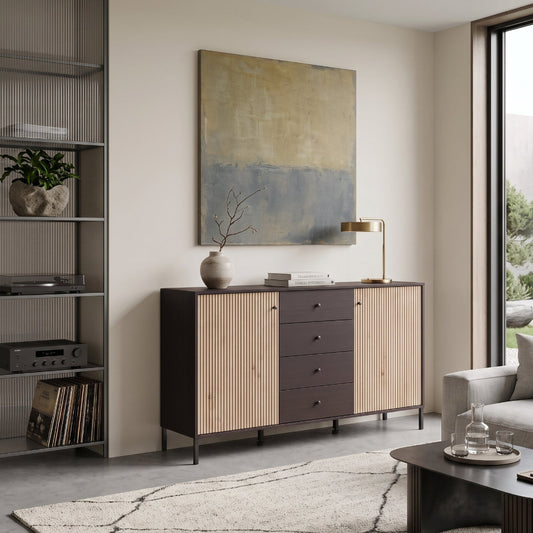 APARADOR RECTANGULAR 157x40 cm EN ROBLE ARTISAN Y WENGUE AQUITANIA