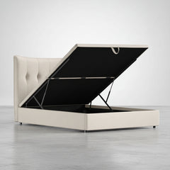CAMA CON CANAPE ABATIBLE TAPIZADA EN TELA BEIGE NASIRA