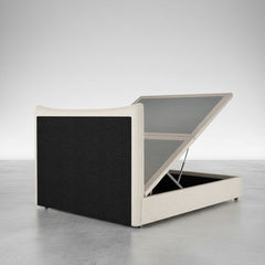 CAMA CON CANAPE ABATIBLE TAPIZADA EN TELA BEIGE NASIRA