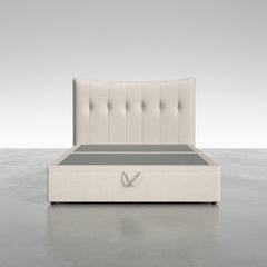 CAMA CON CANAPE ABATIBLE TAPIZADA EN TELA BEIGE NASIRA