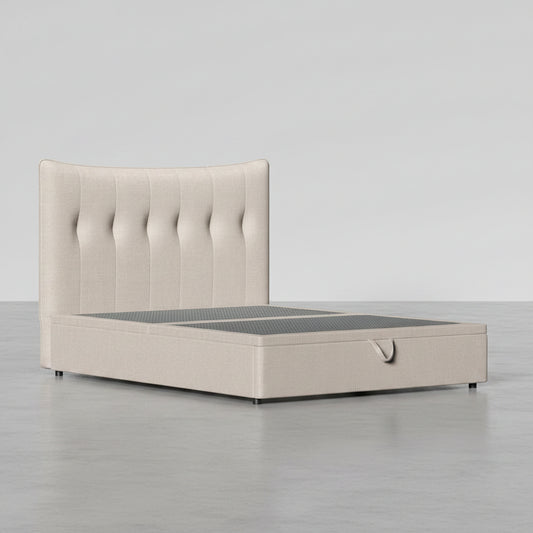 CAMA CON CANAPE ABATIBLE TAPIZADA EN TELA BEIGE NASIRA