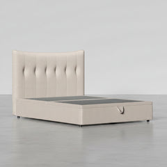 CAMA CON CANAPE ABATIBLE TAPIZADA EN TELA BEIGE NASIRA