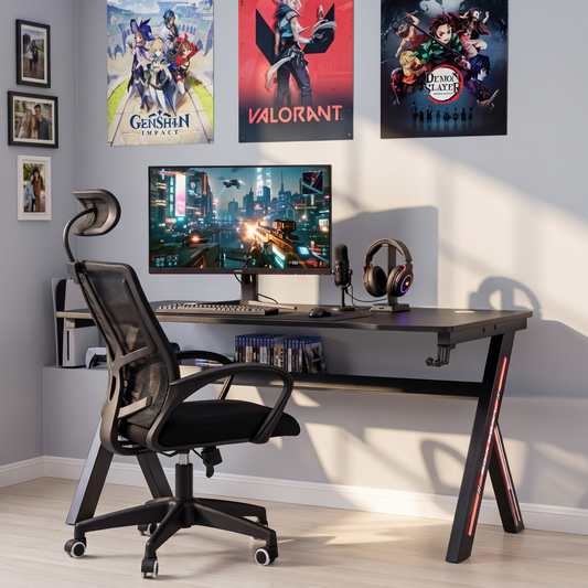 ESCRITORIO GAMING MDF NEGRO 160x60 Cm Y PATAS METALICAS NEGRAS MELIDE