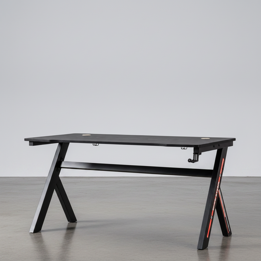 ESCRITORIO GAMING MDF NEGRO 160x60 Cm Y PATAS METALICAS NEGRAS MELIDE
