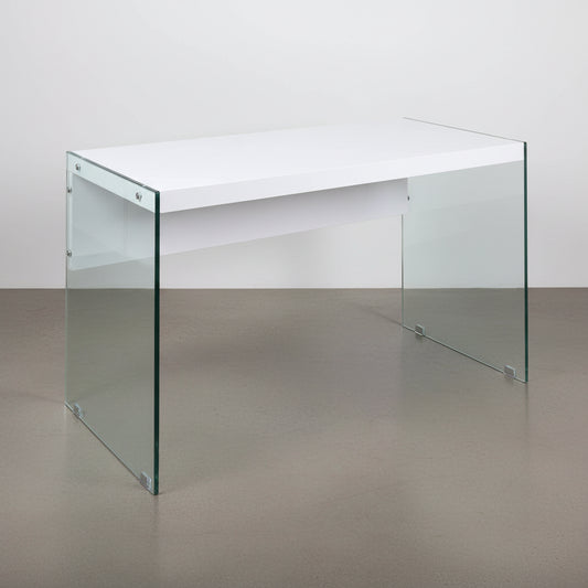 ESCRITORIO EN MDF LACADO ALTO BRILLO CON PATAS EN CRISTAL 120x56 Cm AMBER