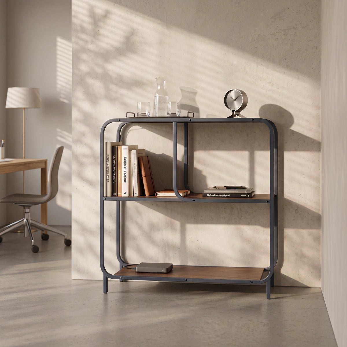 ESTANTERIA MODULAR 74x80 cm EN MADERA NOGAL Y ACERO NEGRO SAKAY