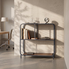 ESTANTERIA MODULAR 74x80 cm EN MADERA NOGAL Y ACERO NEGRO SAKAY