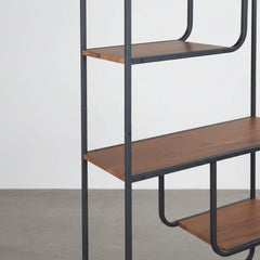 ESTANTERIA MODULAR DE PARED 174x80 cm EN MADERA NOGAL Y ACERO NEGRO SAKAY