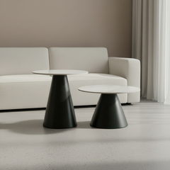MESA DE CENTRO REDONDA (Ø70 Cm) COM BASE METAL PRETO E EFEITO MÁRMORE DALY