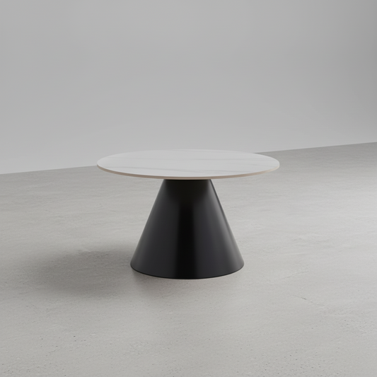 MESA DE CENTRO REDONDA (Ø70 Cm) CON BASE METAL NEGRO Y EFECTO MARMOL DALY