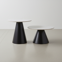 MESA DE CENTRO REDONDA (Ø70 Cm) COM BASE METAL PRETO E EFEITO MÁRMORE DALY