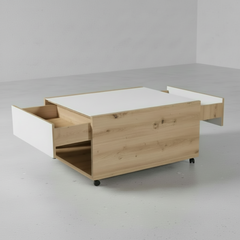 MESA DE CENTRO EN ROBLE ARTISAN Y CRISTAL MOULING