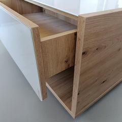 MESA DE CENTRO EN ROBLE ARTISAN Y CRISTAL MOULING