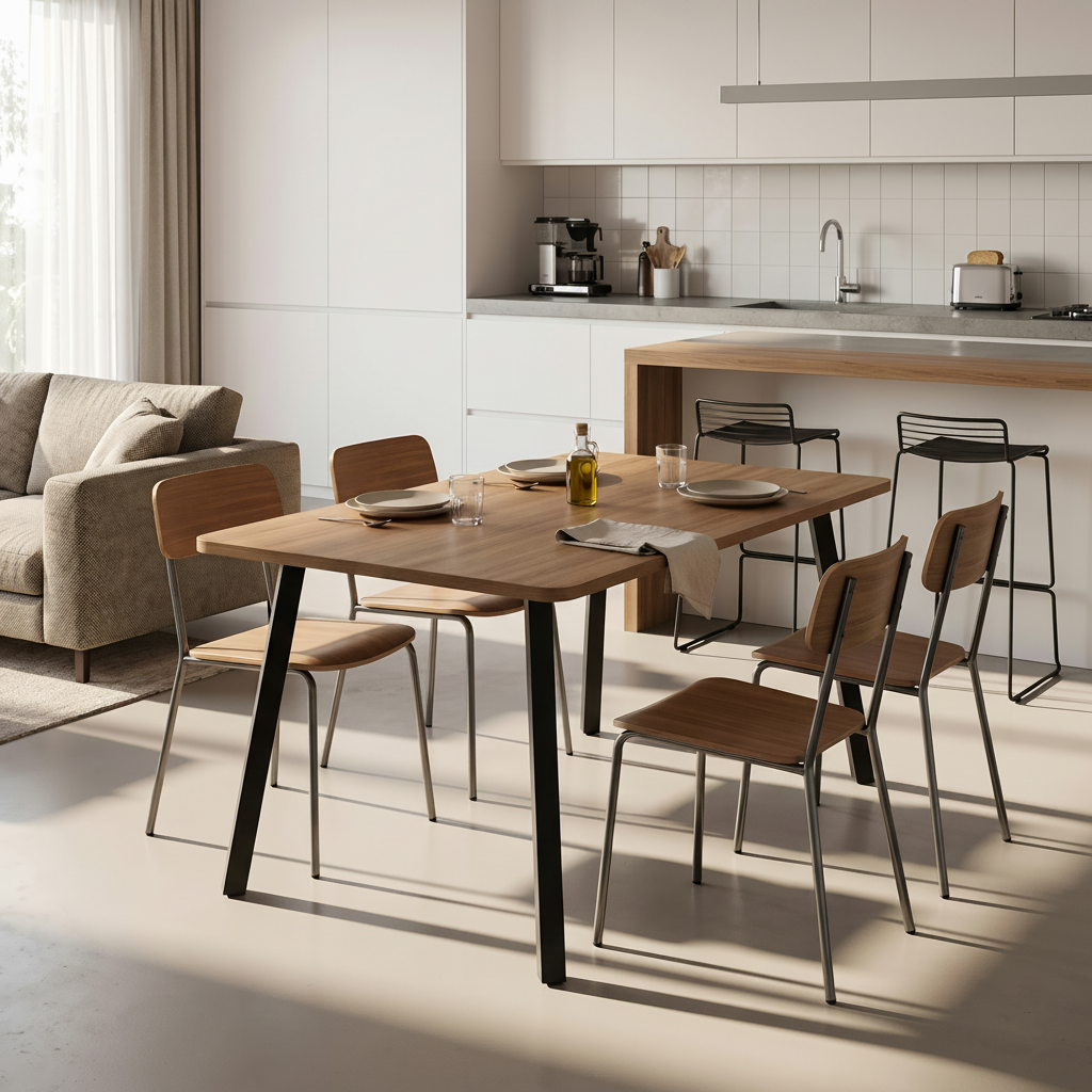 MESA DE JANTAR RETANGULAR 120X80 cm EM CARVALHO E METAL CIRCE