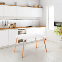 MESA DE COMEDOR RECTANGULAR 120X80 cm EN HAYA Y MDF BLANCO NORDIC
