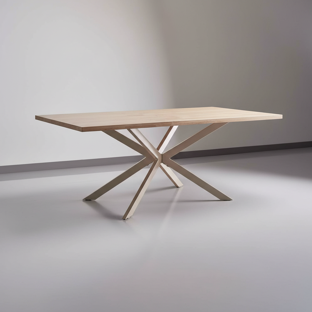 MESA DE COMEDOR RECTANGULAR 160x90cm EN HAYA Y ACERO EMMET