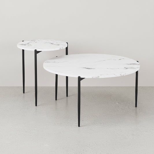 SET 2 MESAS DE CENTRO REDONDAS EN MDF MARMOL TURIN (Ø80 Cm - Ø50 Cm)