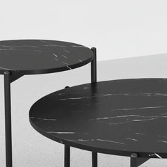 CONJUNTO DE 2 MESAS DE CENTRO REDONDAS EM MDF MÁRMORE TURIM (Ø80 Cm - Ø50 Cm)