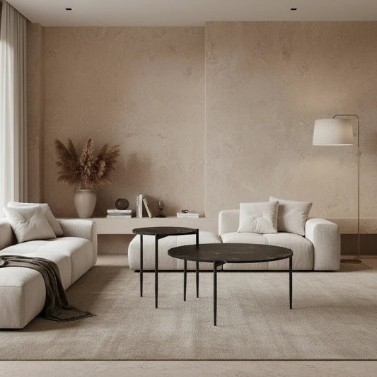 SET 2 MESAS DE CENTRO REDONDAS EN MDF MARMOL TURIN (Ø80 Cm - Ø50 Cm)
