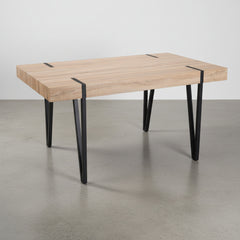 MESA DE COMEDOR RECTANGULAR 150X90 Cm MDF ROBLE PATAS METALICAS ATENEA
