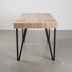 MESA DE COMEDOR RECTANGULAR 150X90 Cm MDF ROBLE PATAS METALICAS ATENEA