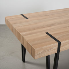 MESA DE COMEDOR RECTANGULAR 150X90 Cm MDF ROBLE PATAS METALICAS ATENEA