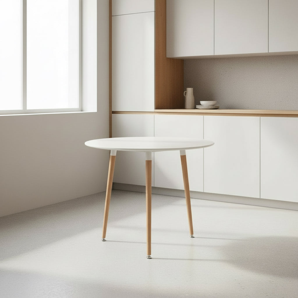 MESA DE COZINHA REDONDA Ø60 cm EM FAIA E MDF BRANCO ARIA NORDIC