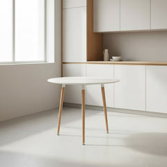 MESA DE COZINHA REDONDA Ø60 cm EM FAIA E MDF BRANCO ARIA NORDIC