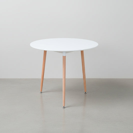 MESA DE COCINA REDONDA Ø60 cm EN HAYA Y MDF BLANCO ARIA NORDIC