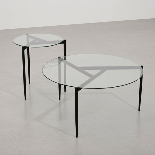 SET 2 MESAS DE CENTRO CRISTAL EVER (Ø80 Cm - Ø50 Cm)