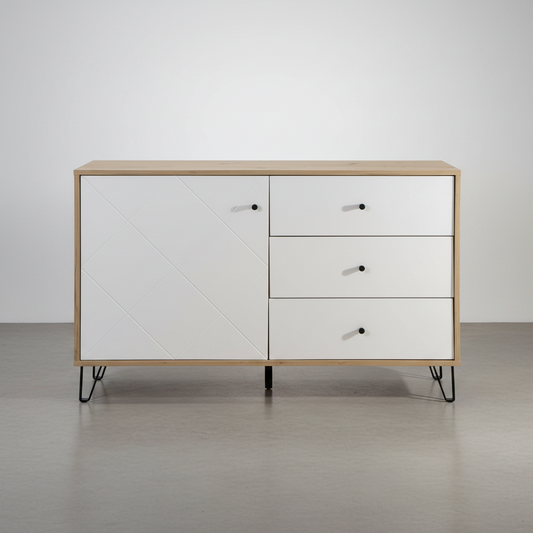 APARADOR RECTANGULAR 123x40cm EN ROBLE Y BLANCO SUECIA
